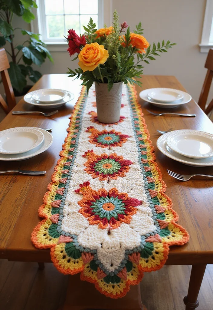 Complete Guide to Crochet Chicken Patterns: 23 Fun Visual Inspirations - 17. Crochet Chicken Table Runner