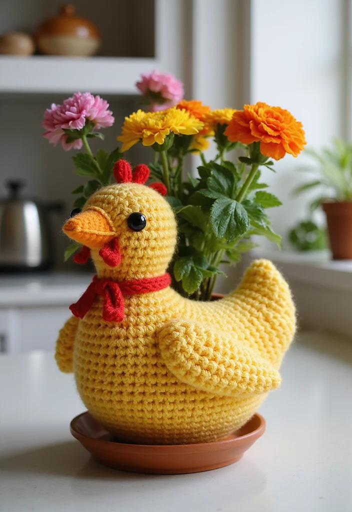 Complete Guide to Crochet Chicken Patterns: 23 Fun Visual Inspirations - 2. Crochet Chicken Planter Cozy
