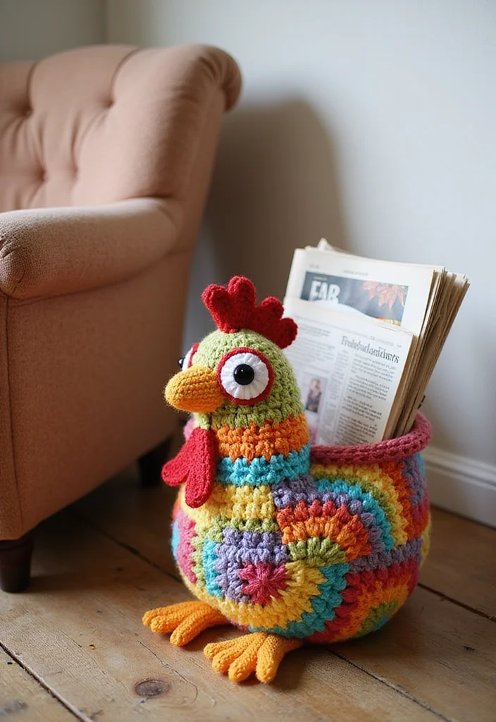 Complete Guide to Crochet Chicken Patterns: 23 Fun Visual Inspirations - 22. Crochet Chicken Newspaper Holder