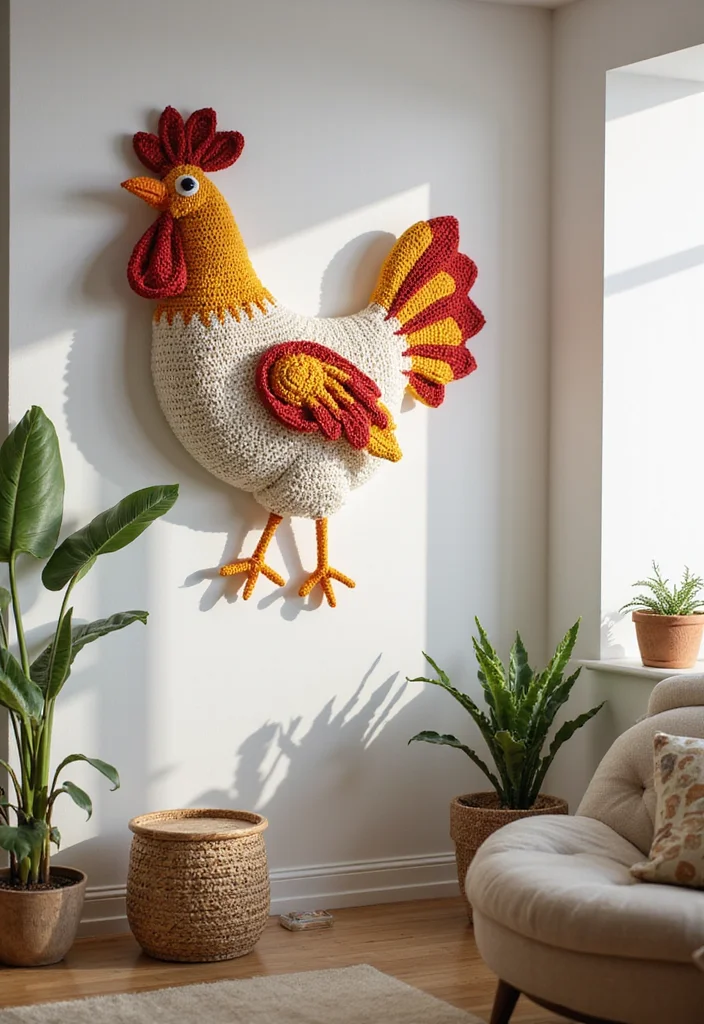 Complete Guide to Crochet Chicken Patterns: 23 Fun Visual Inspirations - 7. Crochet Chicken Wall Hanging