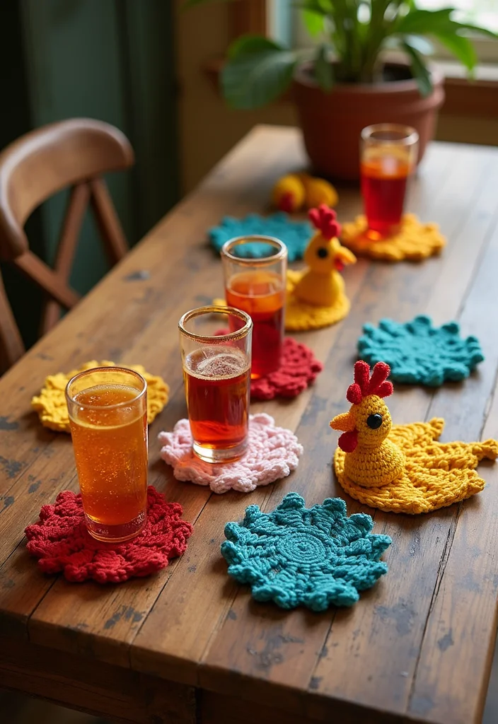 Complete Guide to Crochet Chicken Patterns: 23 Fun Visual Inspirations - 8. Crochet Chicken Coasters