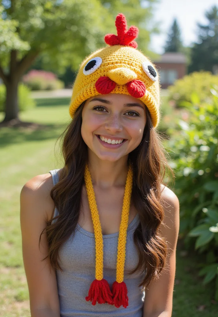Complete Guide to Crochet Chicken Patterns: 23 Fun Visual Inspirations - 9. Whimsical Crochet Chicken Hat