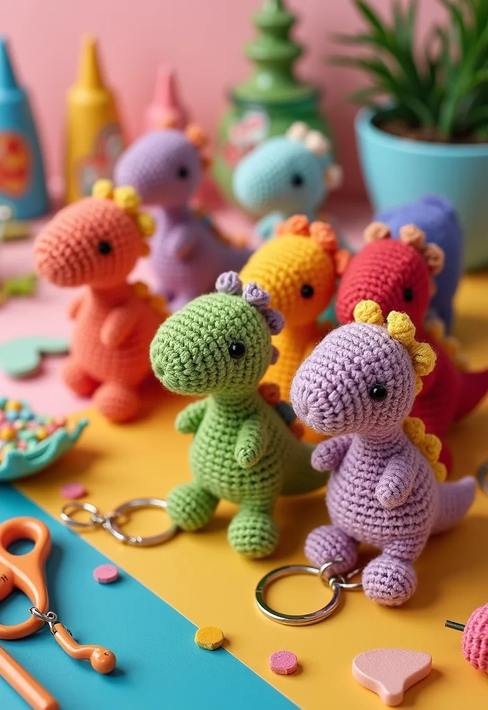 Complete Guide to Crochet Dinosaur Pattern Free: Showcasing 25 Fun Visual Inspirations - 10. Dino Keychains