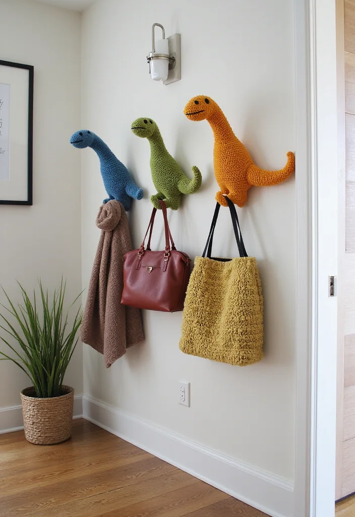 Complete Guide to Crochet Dinosaur Pattern Free: Showcasing 25 Fun Visual Inspirations - 12. Dino Themed Wall Hooks