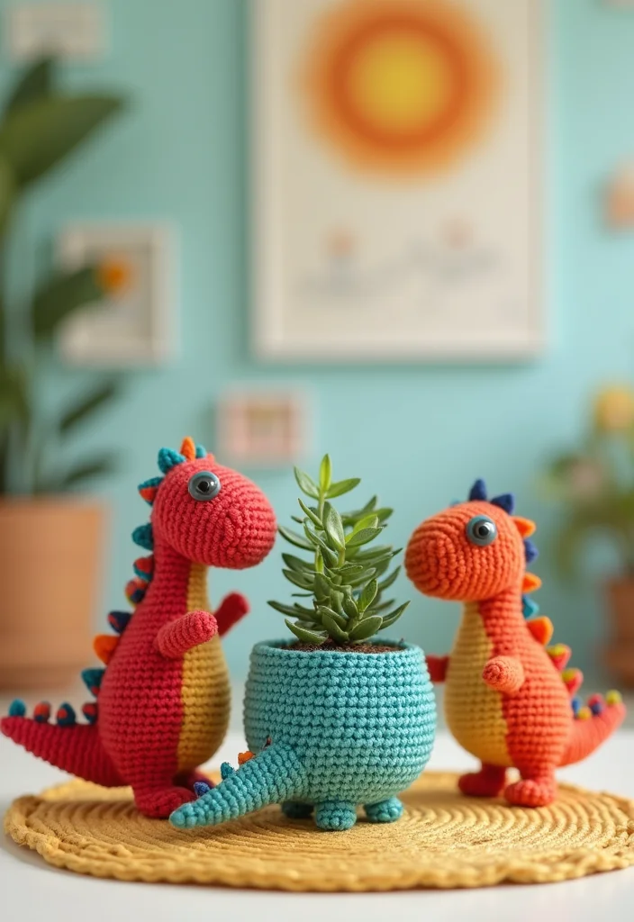Complete Guide to Crochet Dinosaur Pattern Free: Showcasing 25 Fun Visual Inspirations - 18. Dino Planters for Kids' Room
