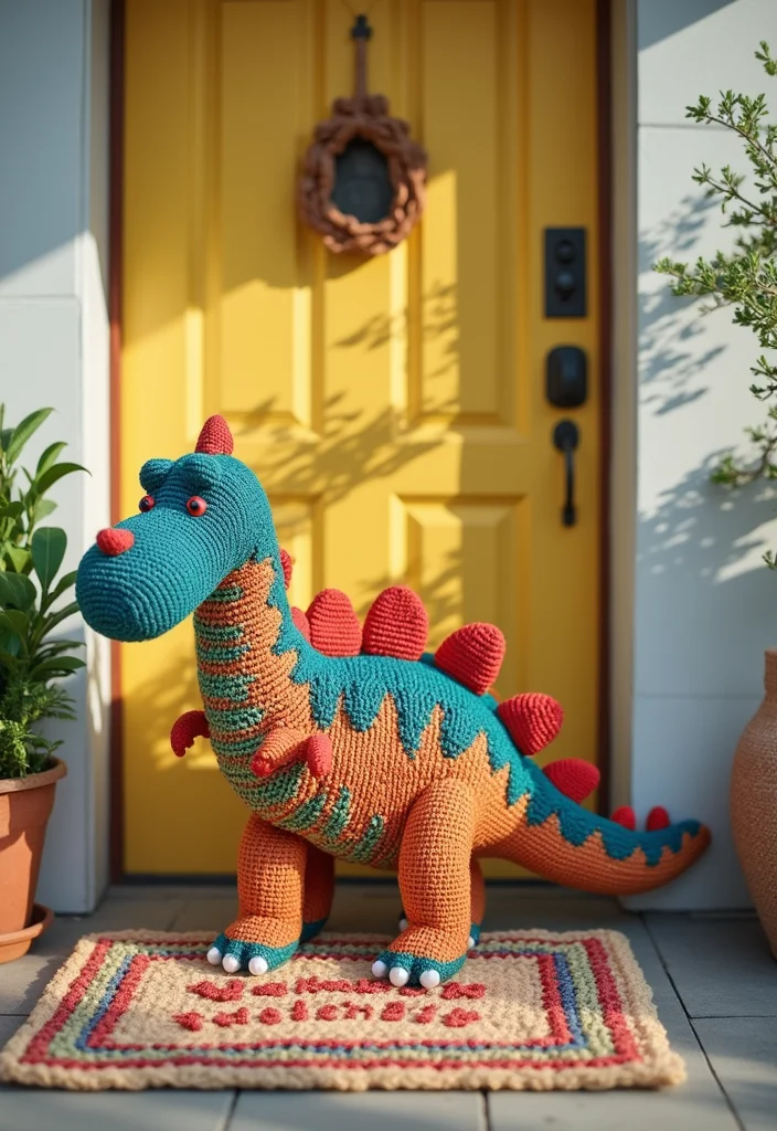Complete Guide to Crochet Dinosaur Pattern Free: Showcasing 25 Fun Visual Inspirations - 2. Dapper Dino Doorstop