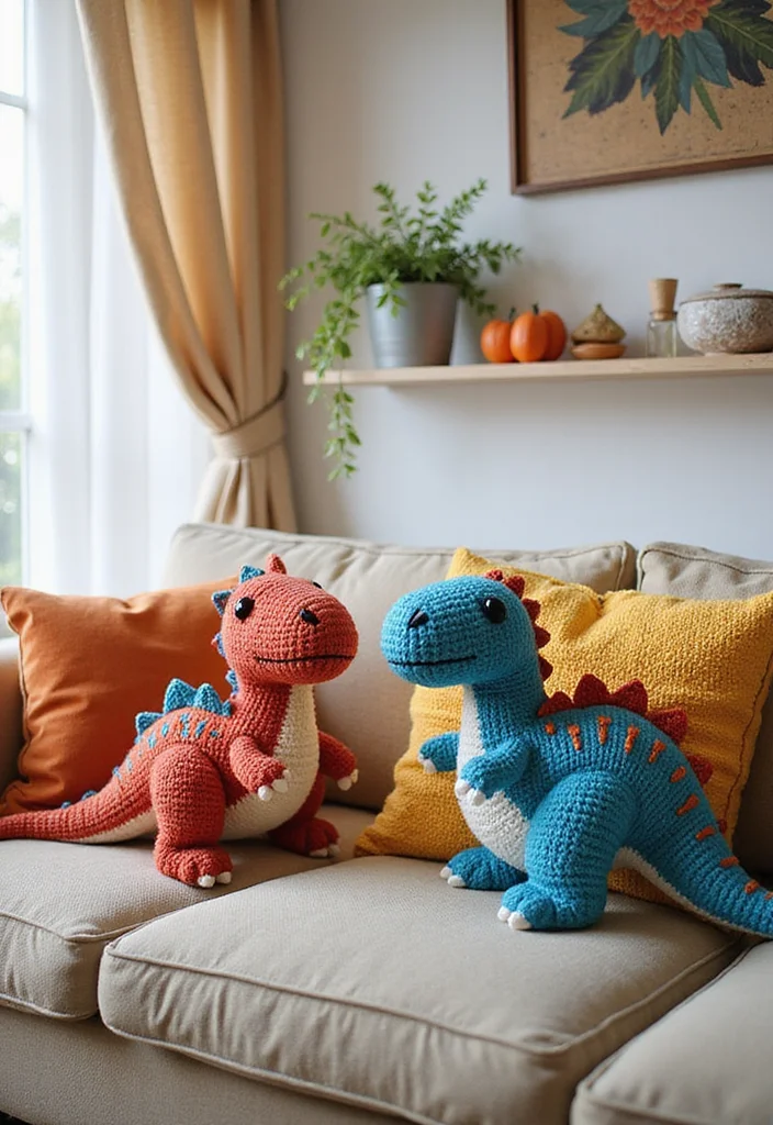 Complete Guide to Crochet Dinosaur Pattern Free: Showcasing 25 Fun Visual Inspirations - 21. Dino-Themed Pillow Covers