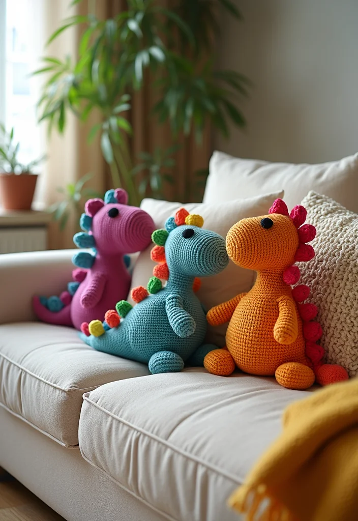 Complete Guide to Crochet Dinosaur Pattern Free: Showcasing 25 Fun Visual Inspirations - 7. Dino Throw Pillows