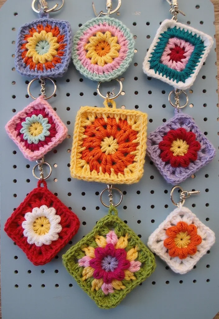 Complete Guide to Crochet Granny Square Pattern with 25 Classic Craft Inspirations - 10. Charming Keychains