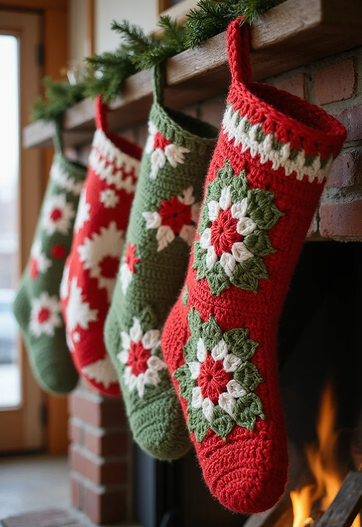 Complete Guide to Crochet Granny Square Pattern with 25 Classic Craft Inspirations - 19. Customizable Holiday Stockings