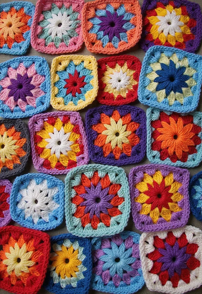 Complete Guide to Crochet Granny Square Pattern with 25 Classic Craft Inspirations - 2. Bright and Bold Color Blocks
