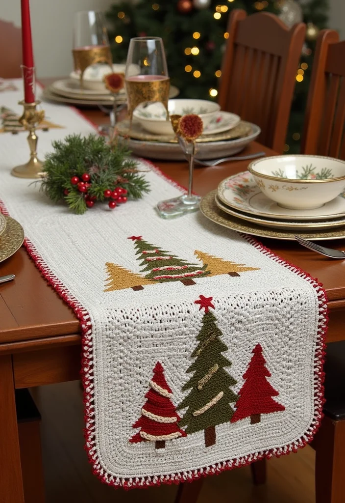 Complete Guide to Crochet Table Runner Pattern with 22 Elegant Craft Inspirations - 15. Holiday Tree Motif Runner