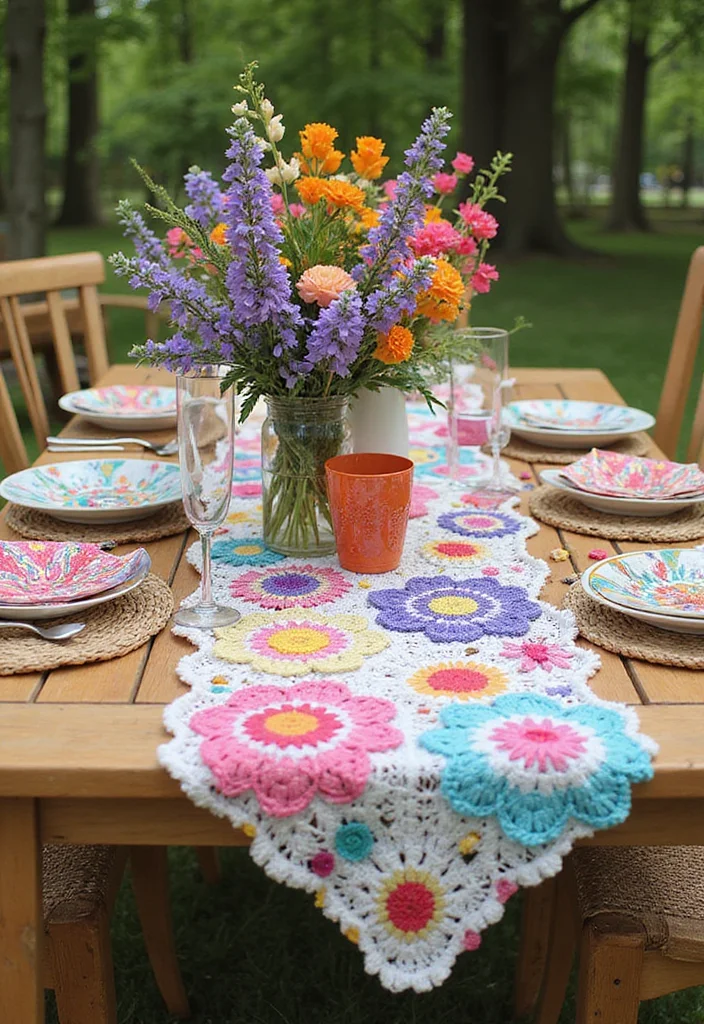Complete Guide to Crochet Table Runner Pattern with 22 Elegant Craft Inspirations - 21. Garden Party Runner