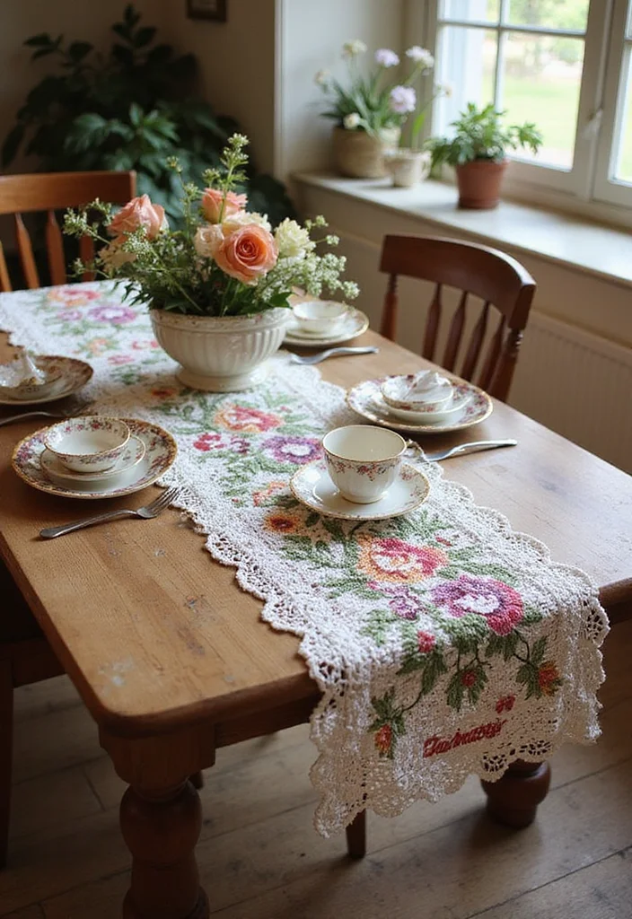 Complete Guide to Crochet Table Runner Pattern with 22 Elegant Craft Inspirations - 4. Vintage Floral Table Runner