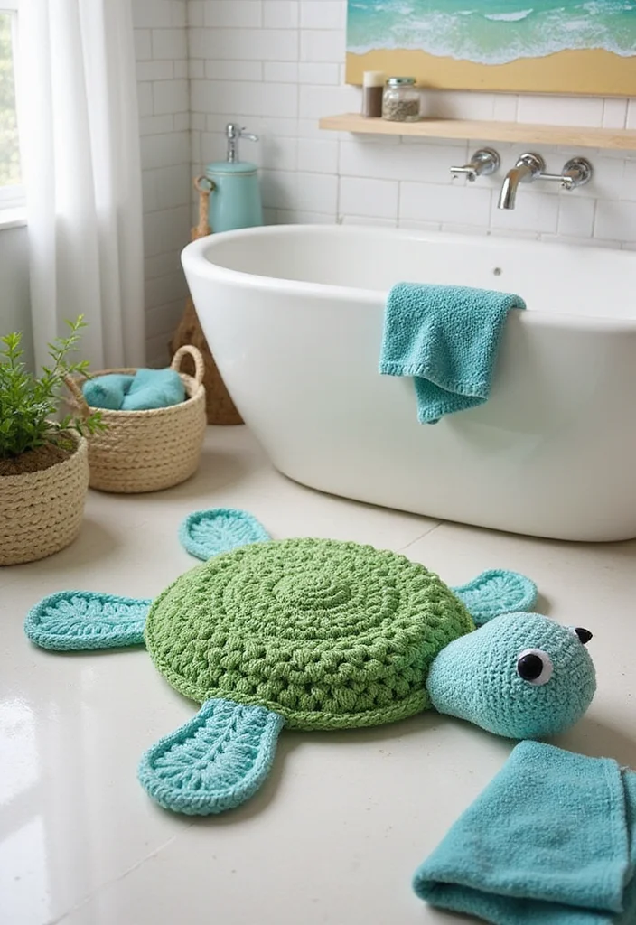Complete Guide to Crochet Turtle Pattern Free with 22 Fun Craft Inspirations - 11. Turtle Bath Mat