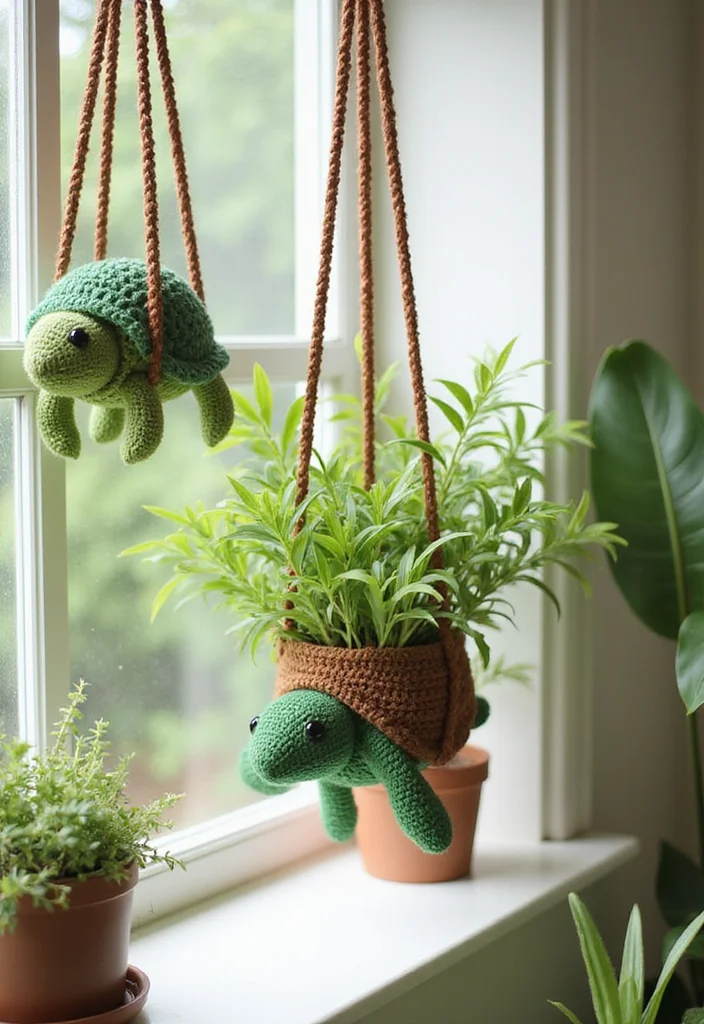 Complete Guide to Crochet Turtle Pattern Free with 22 Fun Craft Inspirations - 12. Turtle Plant Hangers