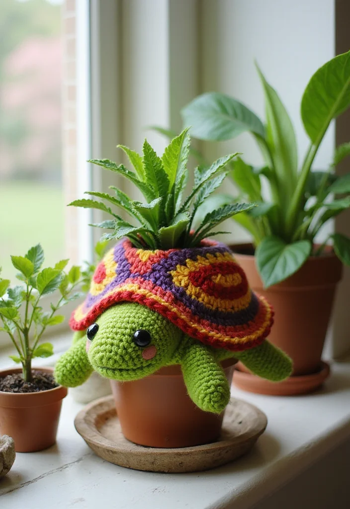 Complete Guide to Crochet Turtle Pattern Free with 22 Fun Craft Inspirations - 4. Eco-Friendly Turtle Planter Cover