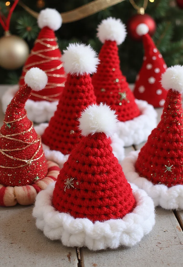 Complete Guide to Easy Tapestry Crochet Patterns Featuring 23 Creative Visual Inspirations - 13. Fun Santa Hats for the Holidays