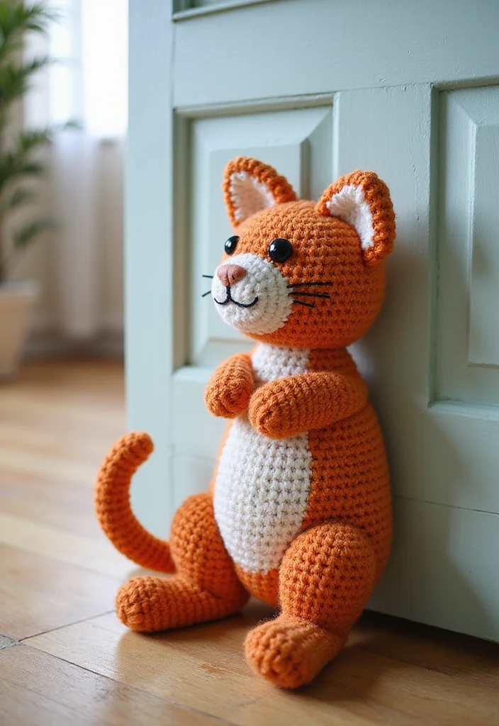 Essential Guide to Cat Crochet Patterns: 25 Cute Visual Inspirations - 10. Engaging Cat Doorstop