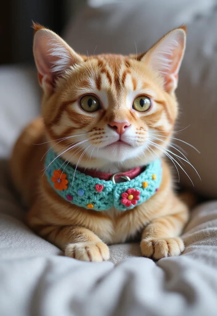 Essential Guide to Cat Crochet Patterns: 25 Cute Visual Inspirations - 11. Stylish Cat Collar