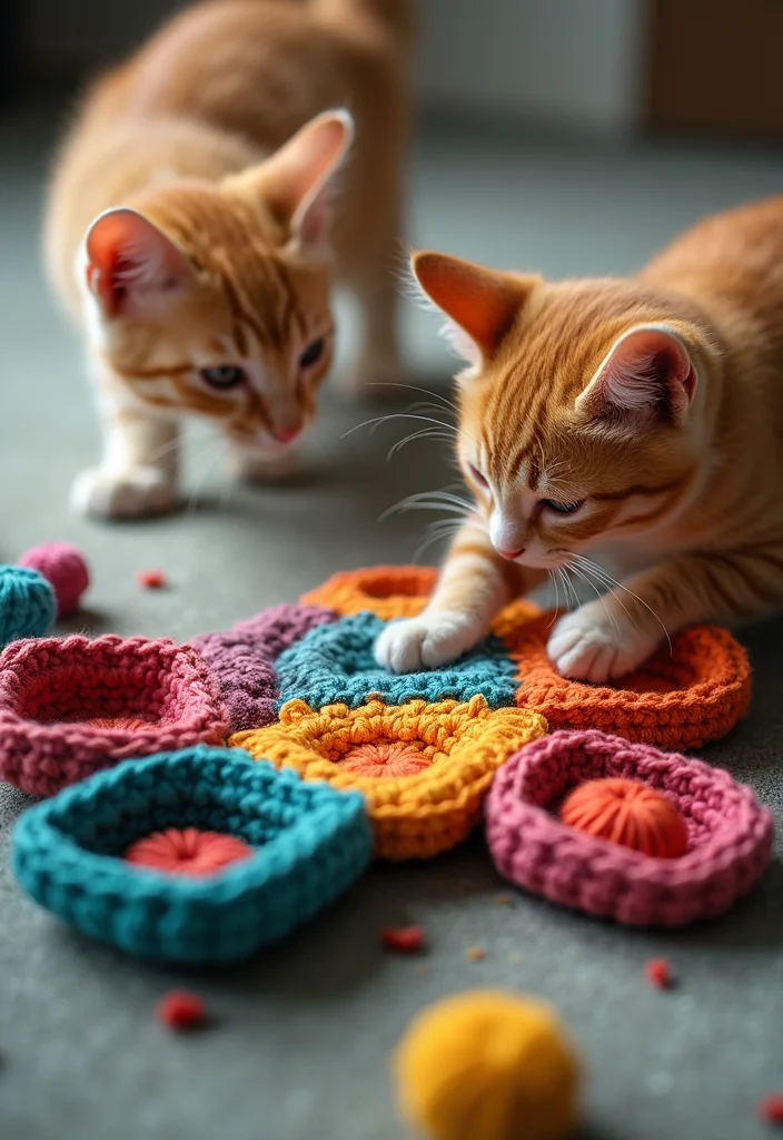 Essential Guide to Cat Crochet Patterns: 25 Cute Visual Inspirations - 12. Interactive Cat Puzzle Toys