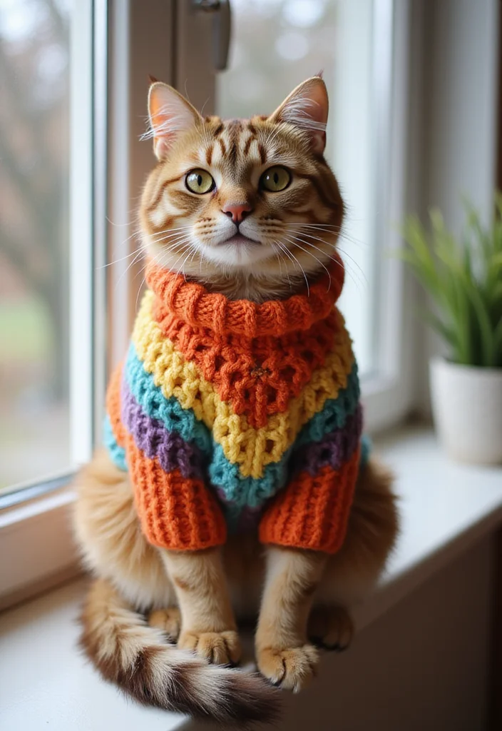 Essential Guide to Cat Crochet Patterns: 25 Cute Visual Inspirations - 13. Fun Cat Sweaters