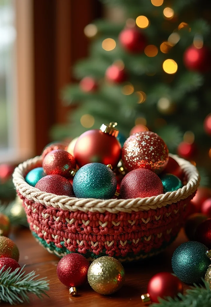 Essential Guide to Christmas Crochet Patterns Free: 25 Festive Visual Inspirations - 20. Beautiful Woven Basket for Ornaments