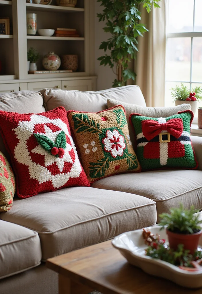 Essential Guide to Christmas Crochet Patterns Free: 25 Festive Visual Inspirations - 21. Holiday Themed Pillow Covers