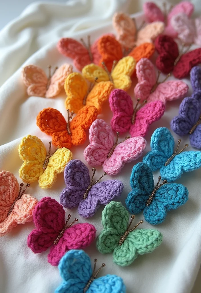 Essential Guide to Crochet Butterfly Free Pattern Showcasing 23 Colorful Visual Inspirations - 1. Rainbow Delight: Multicolored Crochet Butterflies