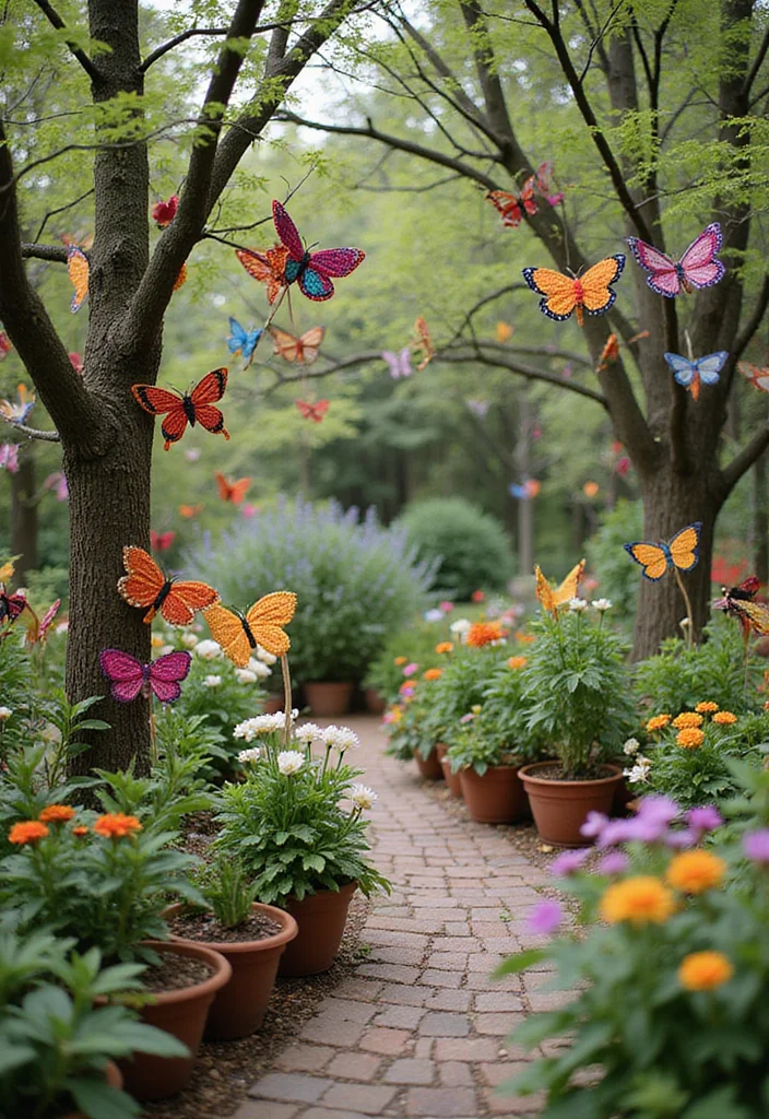 Essential Guide to Crochet Butterfly Free Pattern Showcasing 23 Colorful Visual Inspirations - 12. Butterfly Garden: Outdoor Decor