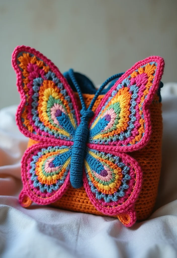 Essential Guide to Crochet Butterfly Free Pattern Showcasing 23 Colorful Visual Inspirations - 18. Butterfly Bags: Functional Fashion