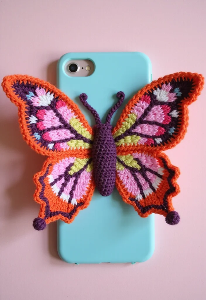 Essential Guide to Crochet Butterfly Free Pattern Showcasing 23 Colorful Visual Inspirations - 19. Butterfly Phone Cases: Whimsical Protection