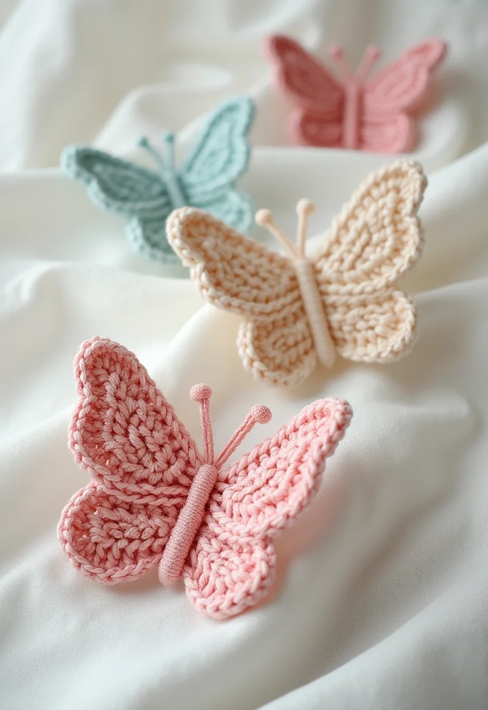 Essential Guide to Crochet Butterfly Free Pattern Showcasing 23 Colorful Visual Inspirations - 2. Elegant Pastels: Soft-Toned Butterfly Designs