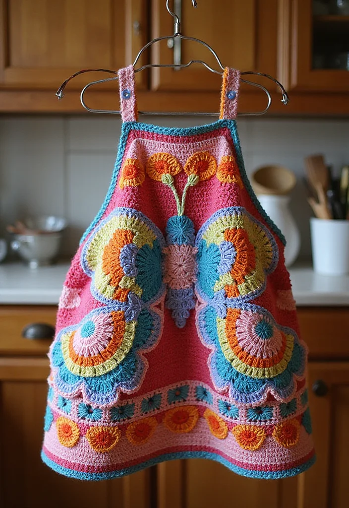 Essential Guide to Crochet Butterfly Free Pattern Showcasing 23 Colorful Visual Inspirations - 20. Butterfly Aprons: Crafty Kitchen Wear