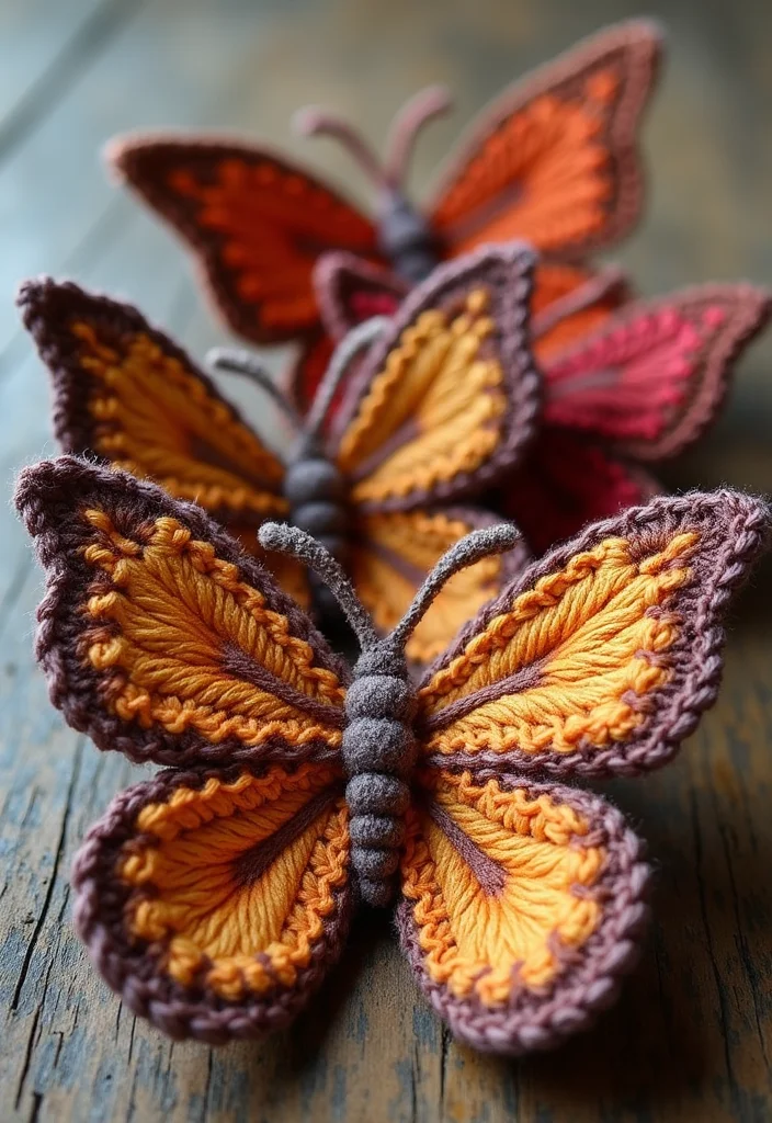 Essential Guide to Crochet Butterfly Free Pattern Showcasing 23 Colorful Visual Inspirations - 3. Nature's Best: Earthy Tones and Textured Butterflies