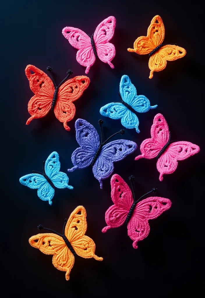 Essential Guide to Crochet Butterfly Free Pattern Showcasing 23 Colorful Visual Inspirations - 4. Bold and Bright: Neon Butterfly Accents