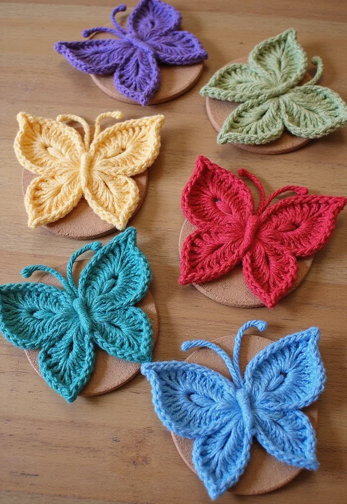 Essential Guide to Crochet Butterfly Free Pattern Showcasing 23 Colorful Visual Inspirations - 7. Butterfly Coasters: Functional and Fun