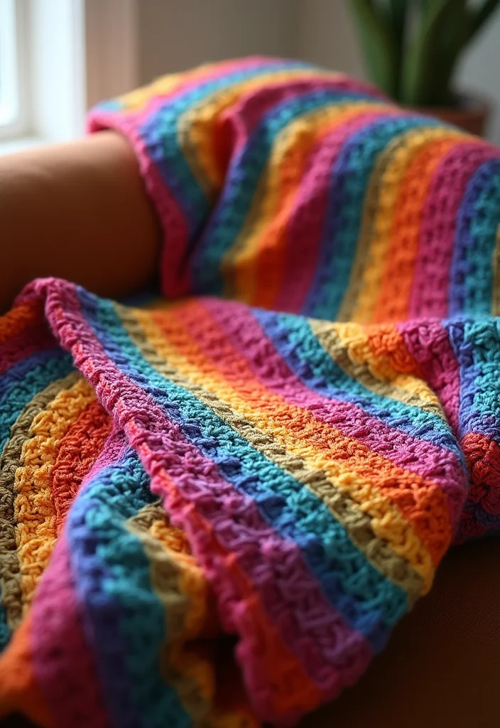 Friendly Guide to Crochet Blanket Patterns Free: Featuring 24 Creative Visual Inspirations - 4. Striped Bliss Blanket