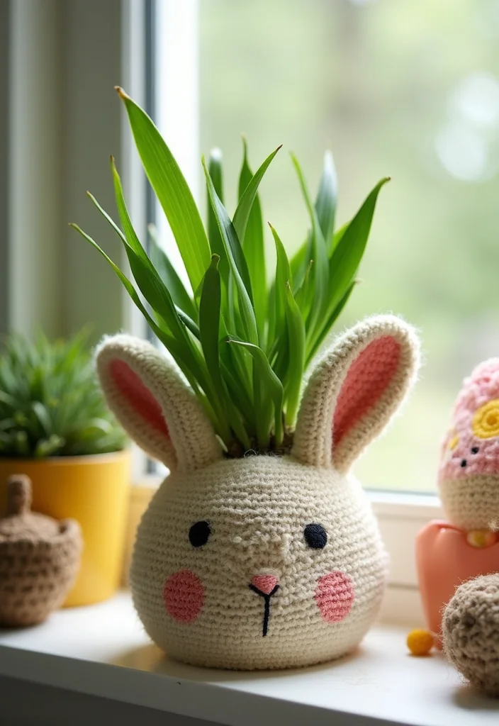 Friendly Guide to Crochet Bunny Pattern Free: Showcasing 24 Charming Visual Inspirations - 4. Bunny Plant Pot Cover