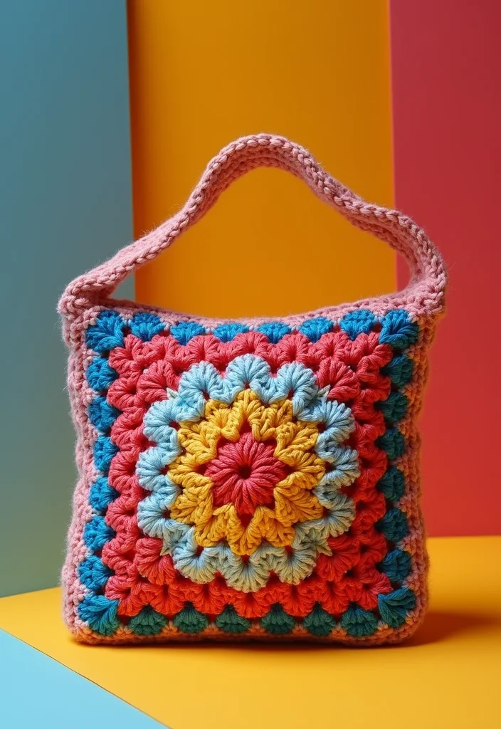 Friendly Guide to Crochet Granny Square Bag with 21 Creative Craft Inspirations - 18. Granny Square Bag with a Twist