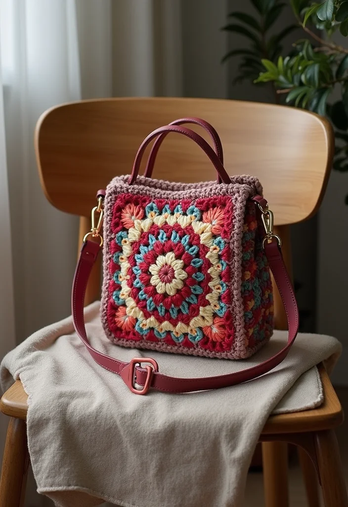 Friendly Guide to Crochet Granny Square Bag with 21 Creative Craft Inspirations - 20. Granny Square Bag with Removable Strap