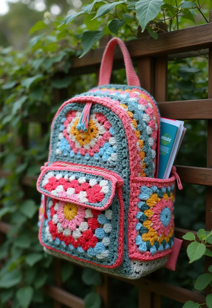 Friendly Guide to Crochet Granny Square Bag with 21 Creative Craft Inspirations - 7. Granny Square Backpack