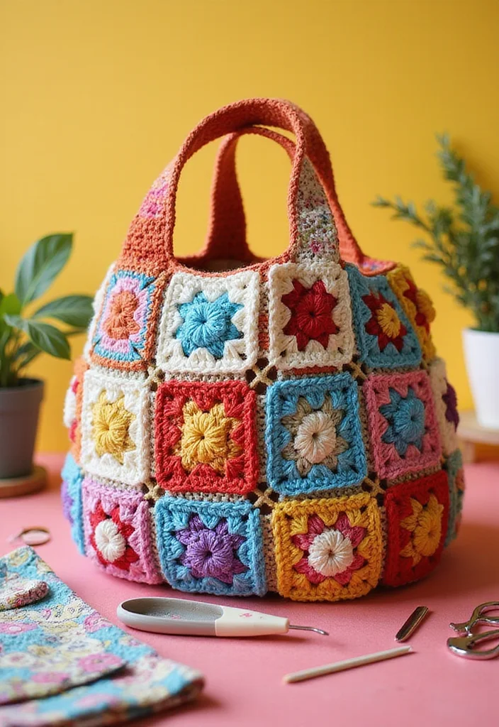 Friendly Guide to Crochet Granny Square Bag with 21 Creative Craft Inspirations - 9. Patchwork Granny Square Bag