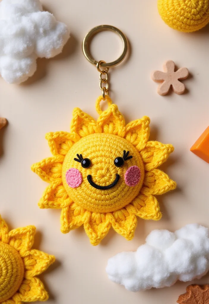 Friendly Guide to Crochet Keychain Pattern Free with 21 Cute and Practical Inspirations - 14. Cheerful Sun Keychain