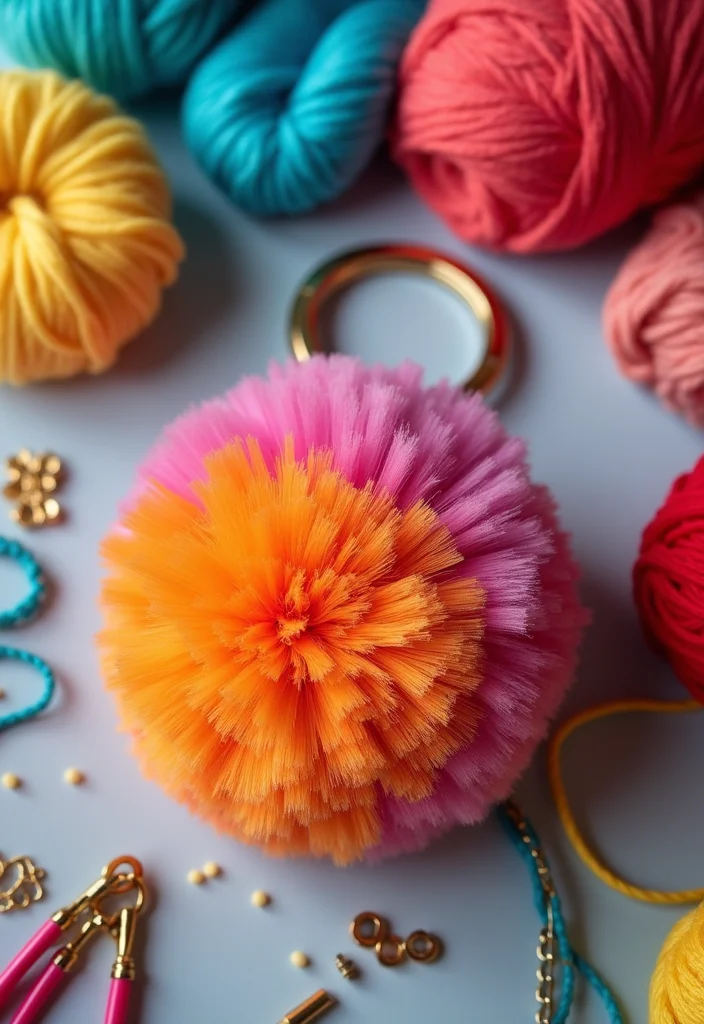 Friendly Guide to Crochet Keychain Pattern Free with 21 Cute and Practical Inspirations - 20. Funky Pom-Pom Keychain