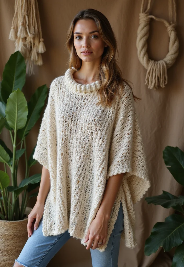 Friendly Guide to Crochet Poncho: Free Patterns Featuring 24 Stylish Visual Inspirations - 11. Eco-Friendly Poncho