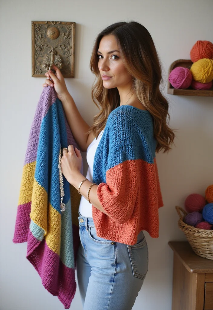 Friendly Guide to Crochet Poncho: Free Patterns Featuring 24 Stylish Visual Inspirations - 2. Colorblock Wonder