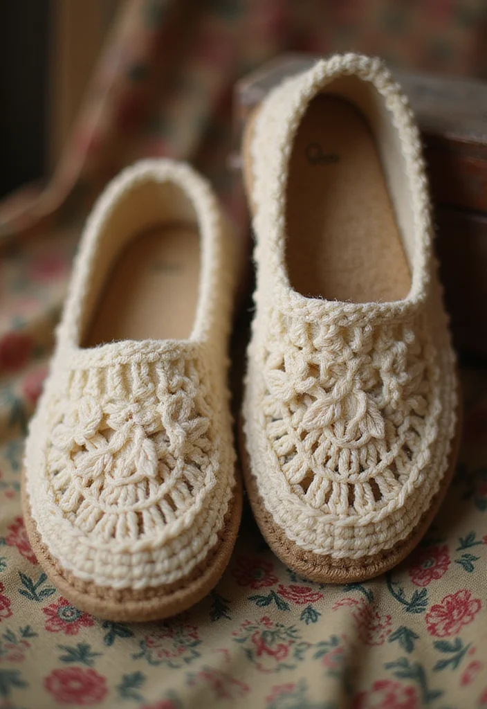 Friendly Guide to Crochet Slippers: 21 Comfortable Craft Inspirations - 10. Vintage-Inspired Slippers