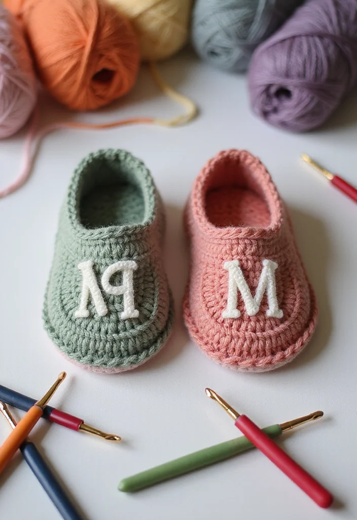 Friendly Guide to Crochet Slippers: 21 Comfortable Craft Inspirations - 11. Personalized Initial Slippers