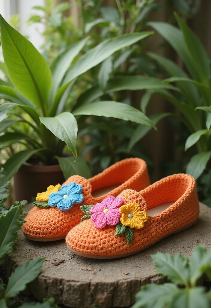 Friendly Guide to Crochet Slippers: 21 Comfortable Craft Inspirations - 13. Slippers with Flower Embellishments